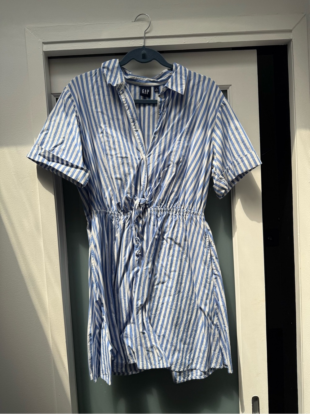 GAP Blue and White Striped Mini Shirt Dress